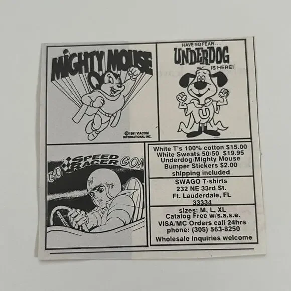 Swago T-Shirts Underdog Mighty Mouse Ft. Lauderdale FL 1992 Ad SAH7-3-SR - Picture 2 of 2